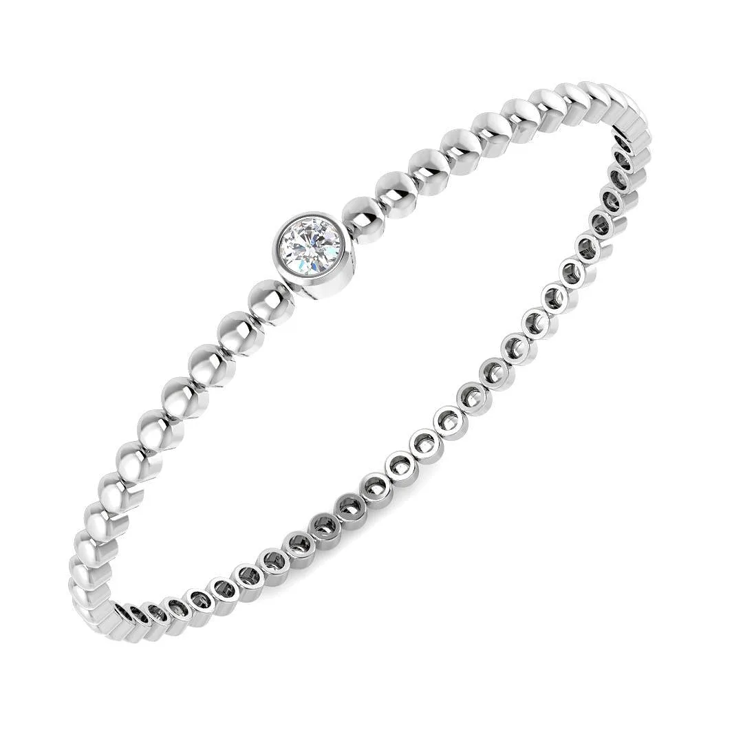 9K White Gold Natural Round Cut Diamond Bezel Set Beaded Fancy Bangle - 18k Yellow Gold / 0.40 Carat / Lab Grown Diamond: the shop's own photo