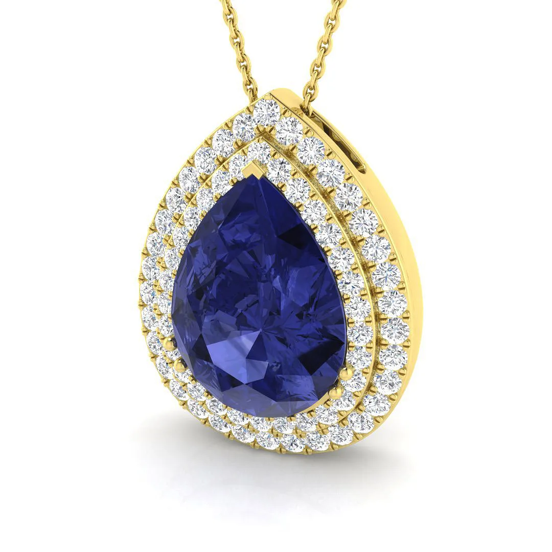 Tanzanite Diamond Pendant | Lab-Grown & Natural Diamond Pendant Necklace - 18k Yellow Gold / Natural Diamond(F/SI) / 9.50 Carat: the shop's own photo