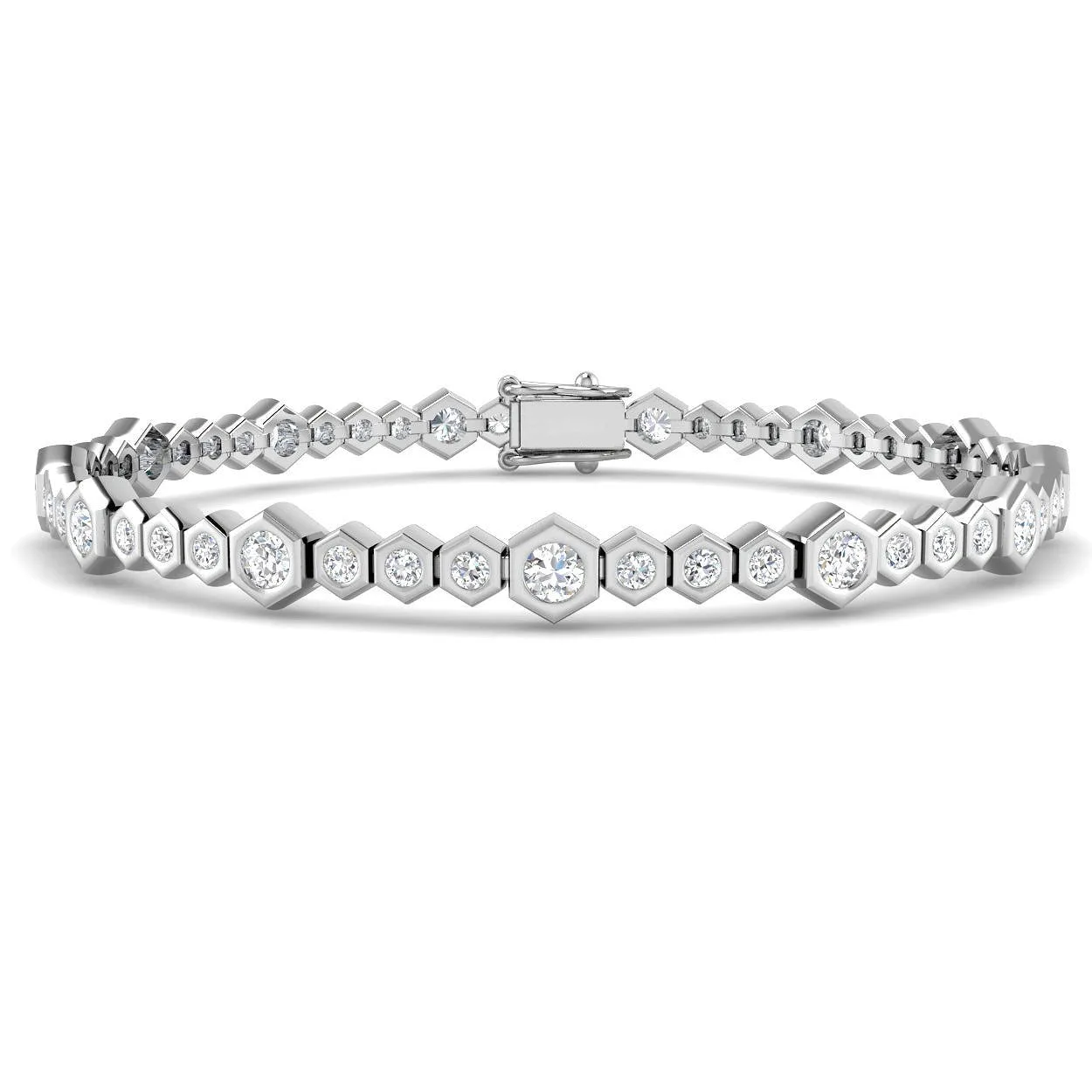 9K White Gold Natural Round Bezel Set Diamond Octagon Tennis Bracelet with Box Clasp - 18k Yellow Gold / 2.95 Carat / Lab Grown Diamond: the shop's own photo