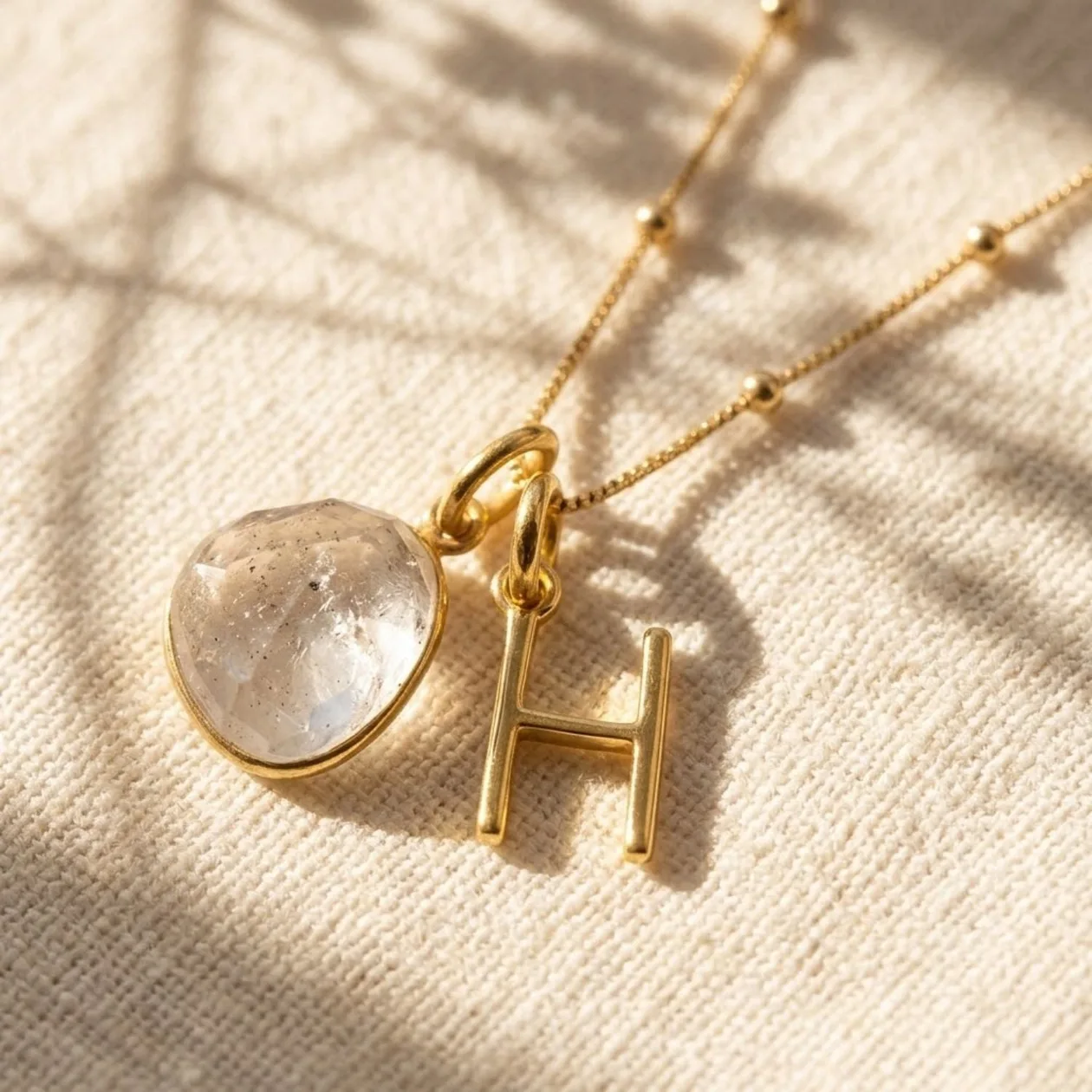 18ct Gold Plated Herkimer Diamond Quartz Crystal Initial Necklace - U: the shop's own photo