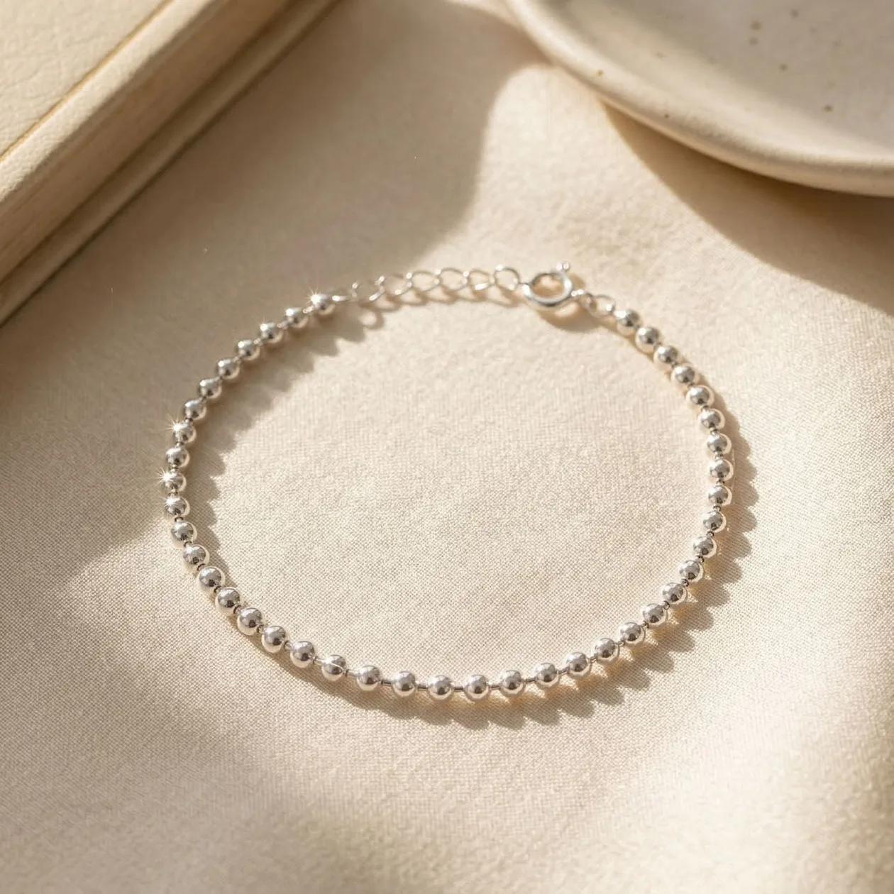Ball Bead Chain Minimalist Dainty Sterling Silver Bracelet: the shop's own photo