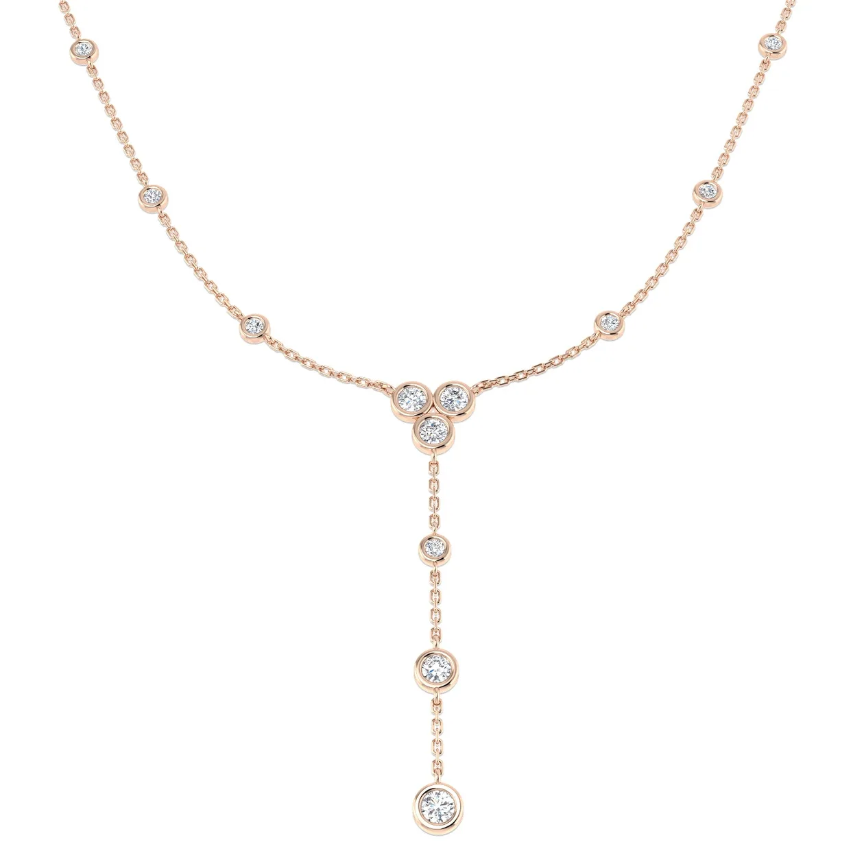 Bezel Set Diamond Y-Drop Necklace | Lab Grown or Natural Diamonds - 9k Rose Gold / 1.25 Carat / Lab Grown Diamond (D/VVS): the shop's own photo