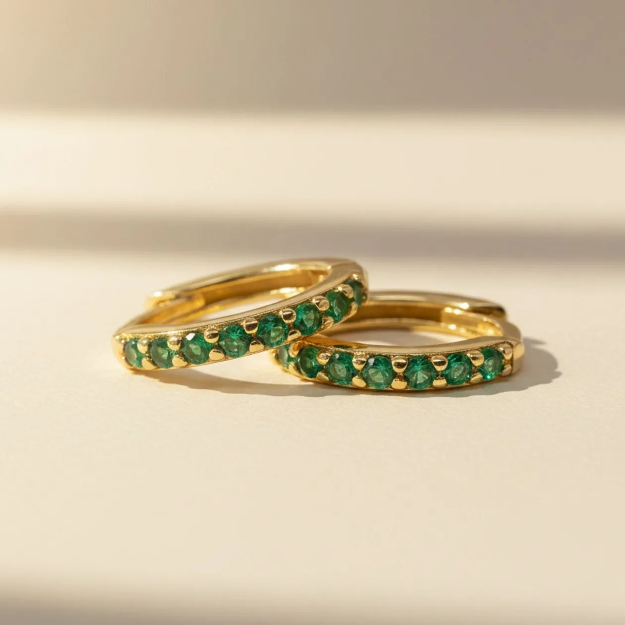 Emerald May Birthstone Small Huggie Hoop Earrings: the shop's own photo
