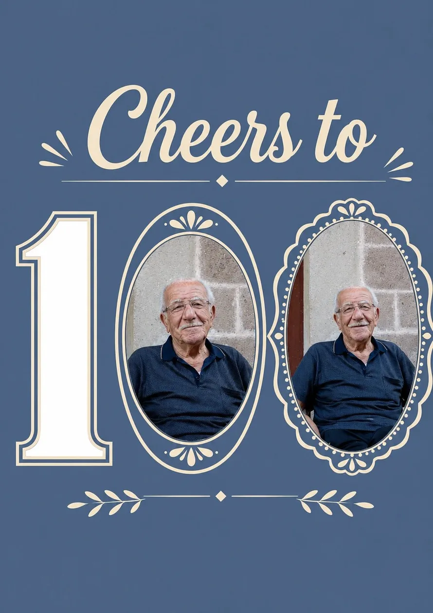 Cheers to 100 Blue Vintage Photo Upload Birthday Card: the shop's own photo