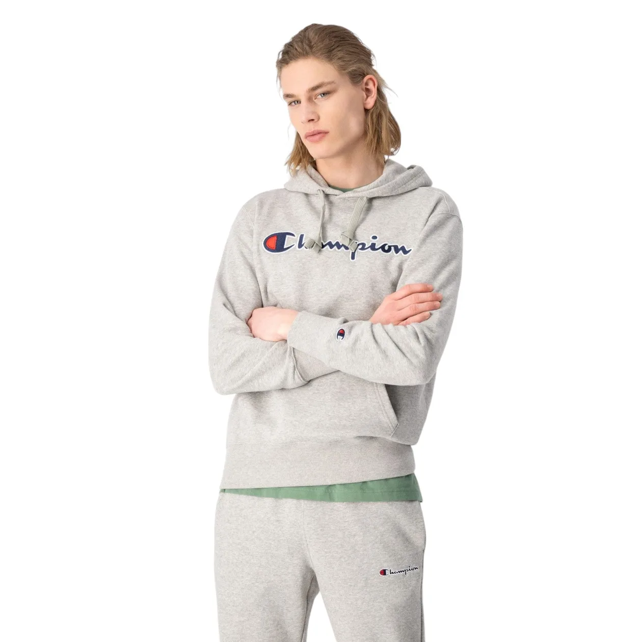 Champion Script Logo Fleece Hoodie - Grey | Size: L: the shop's own photo