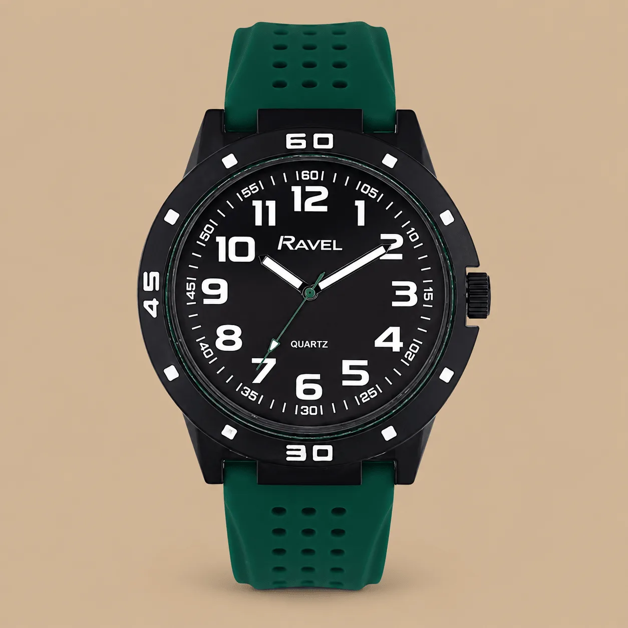 Ravel Men's Black Cased Sports Watch with Colour Co-ordinated Bezel on Silicon Sports Strap - Green: the shop's own photo