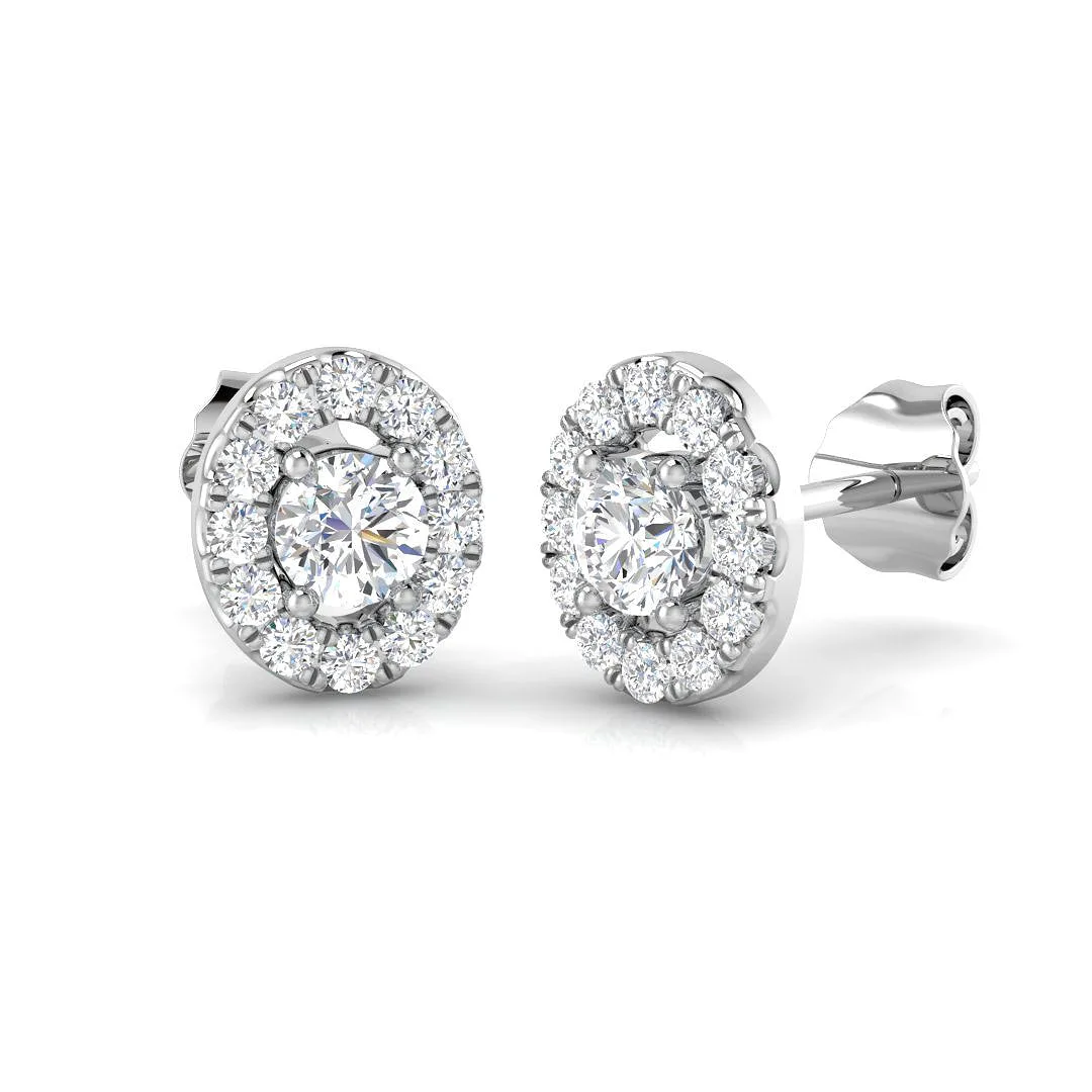 Halo Stud Earrings - 0.50 Carat Darny Luxury White Gold Cluster - 0.5 Carat / Lab Grown Diamond(D-VVS) / 9k White Gold: the shop's own photo