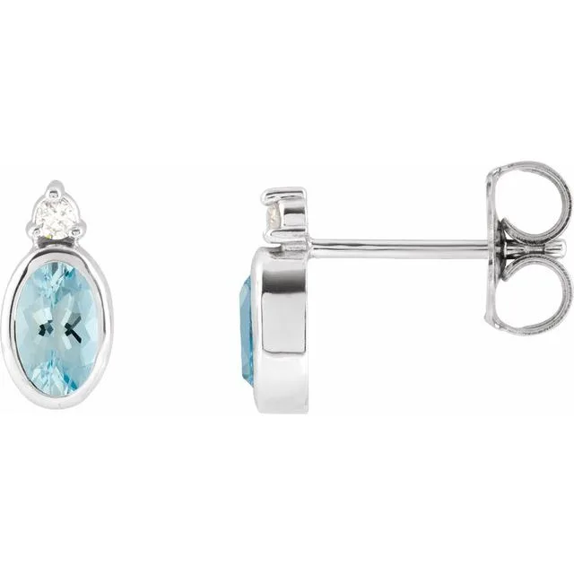 Aquamarine & Diamond Oval Bezel-Set Stud Earrings | 9K White Gold - 9k White Gold / 0.80 Carat / Lab-Grown-AAA: the shop's own photo