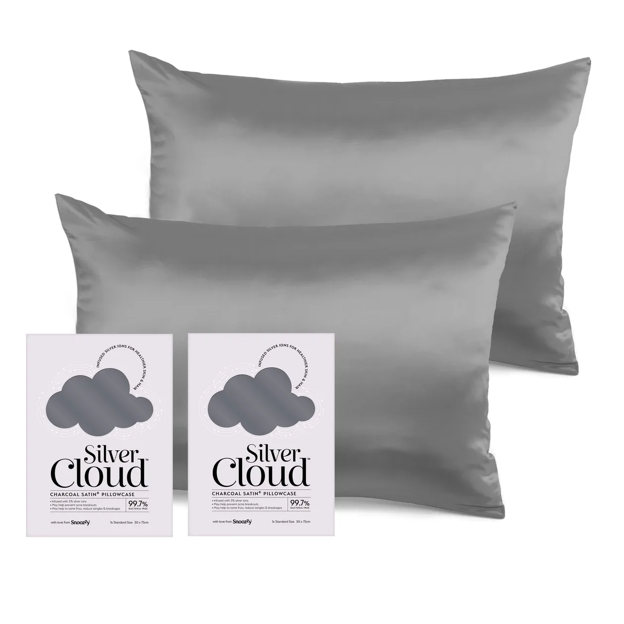 Silver Cloud Charcoal Satin Pillowcase Twinpack: the shop's own photo