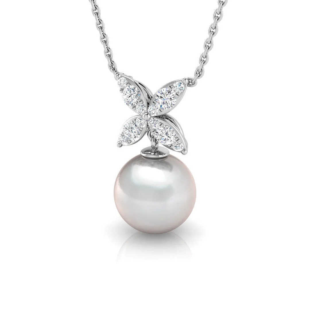 Diamond Pearl Pendant 4.5ct–6.5ct Gold Necklace (Without Chain) - 9k White Gold / Natural Diamond(F/SI) / 4.50 Carat: the shop's own photo