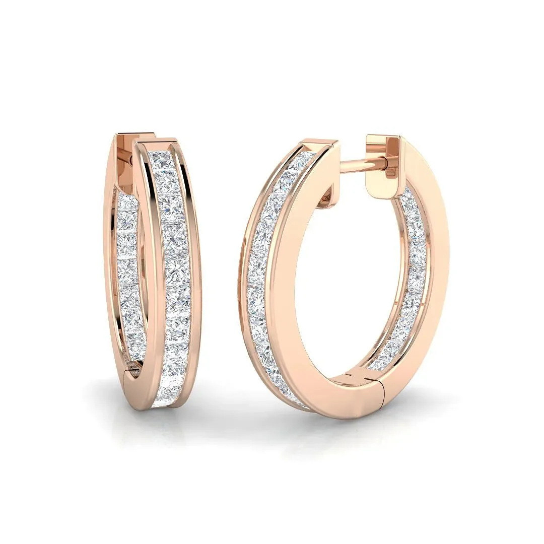 Natural F/VS Princess Cut Diamond Hoop Earring in Gold - UK Made - Natural Diamond / 18k Yellow Gold / 1.3: the shop's own photo
