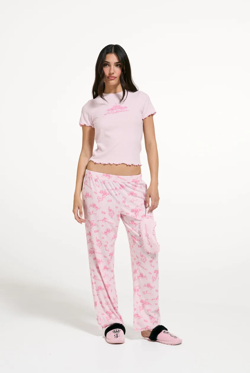Cherry Blossom Rose Rib Pyjama Set - L / Pink: the shop's own photo