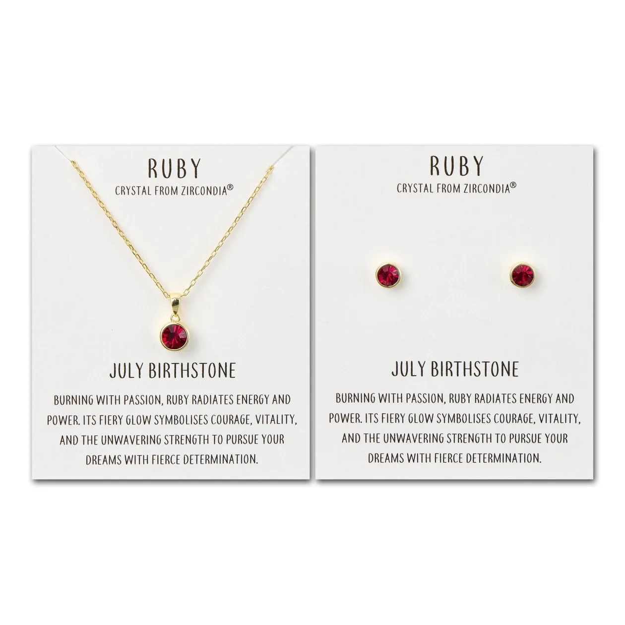 18k Gold Plated July (Ruby) Birthstone Necklace & Earrings Set Created with Zircondia® Crystals: the shop's own photo