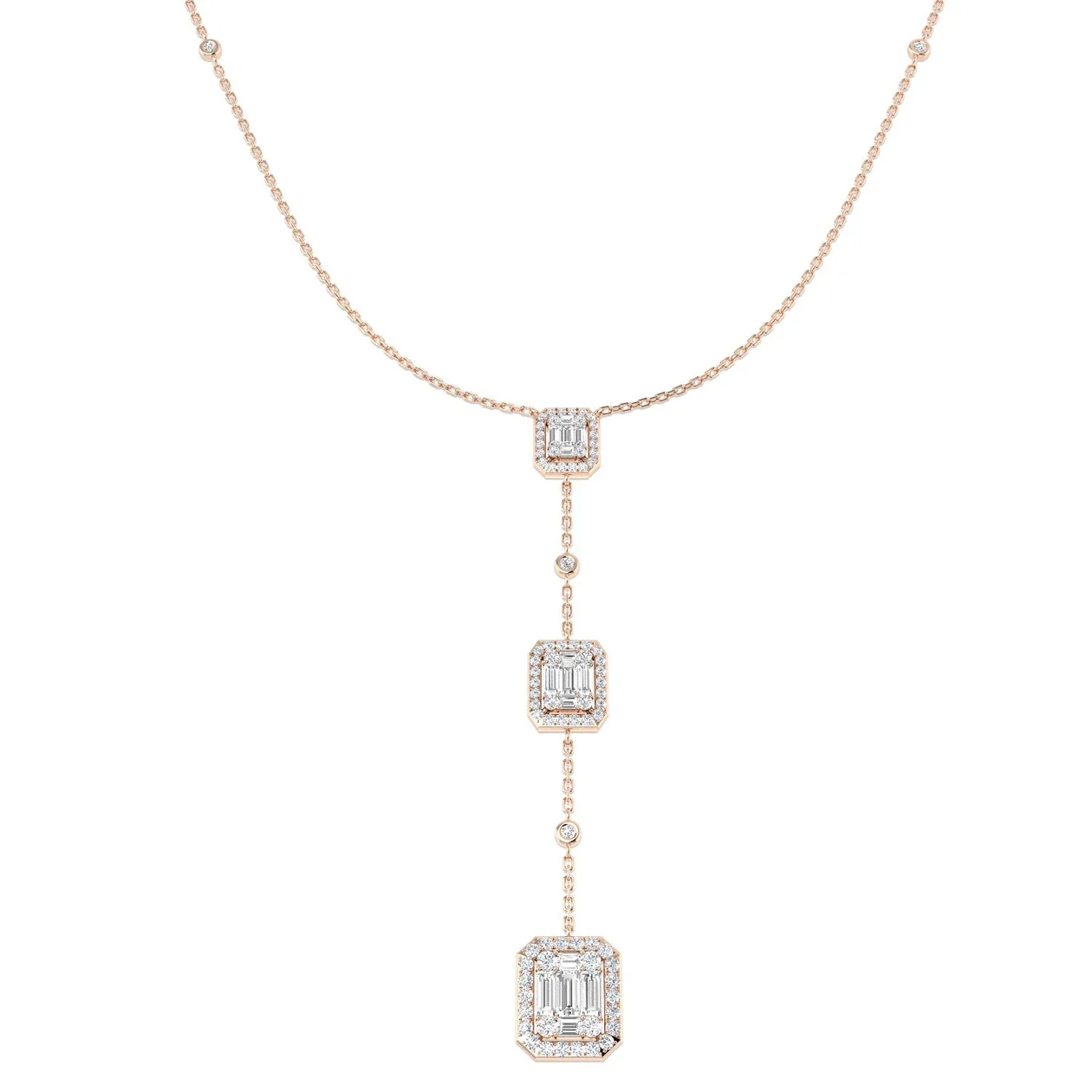Rose Gold Diamond Pendant with Emerald Cut Diamonds - 18k Rose Gold / Natural Diamond(F/SI) / 1.25 Carat: the shop's own photo