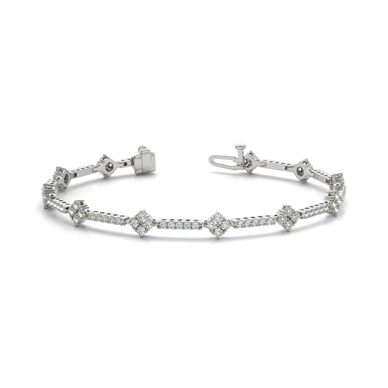 Geometric Link Diamond Tennis Bracelet with Round Cut Diamonds in Gold or Platinum - 18k Yellow Gold / 2.50 Carat / Lab Grown Diamond: the shop's own photo