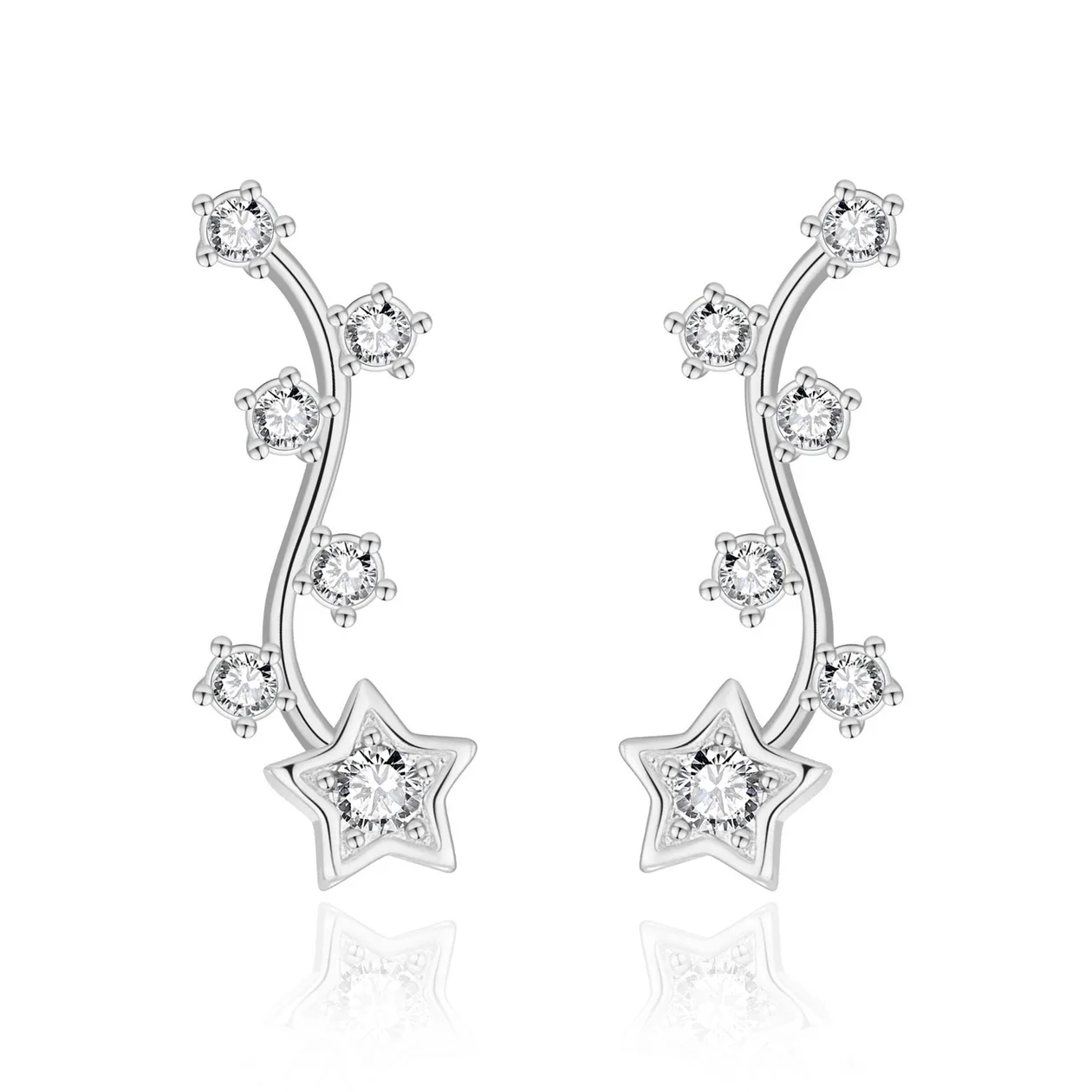 Silver Plated Star Climber Earrings Created with Zircondia® Crystals: the shop's own photo