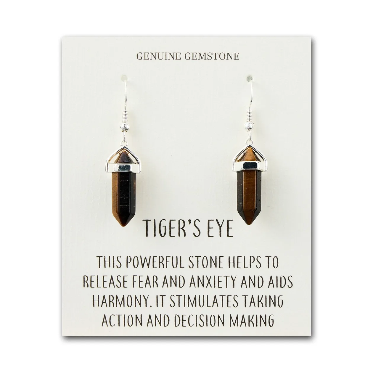 Tiger's Eye Gemstone Drop Earrings with Quote Card: the shop's own photo