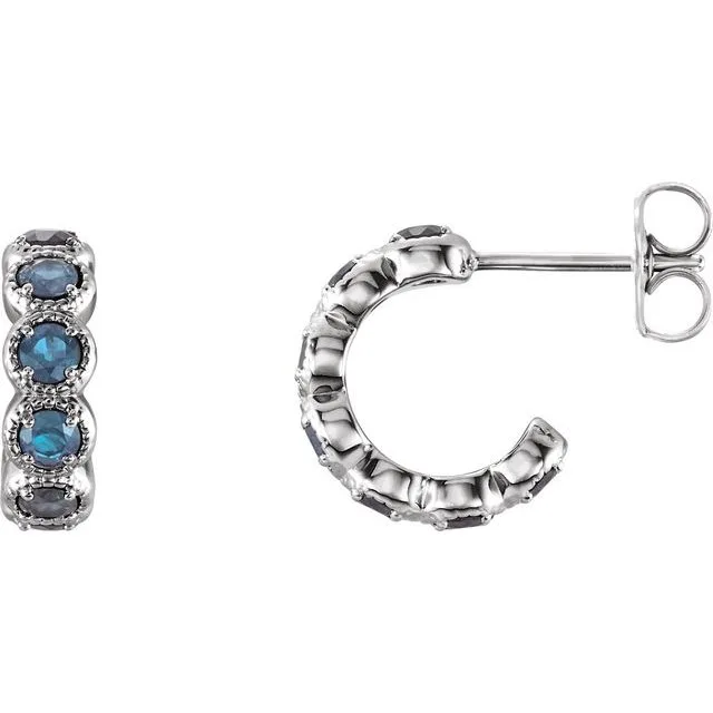 Aquamarine Round Hoop Earrings | 9K White Gold - 9k White Gold / 1.90 Carat / Lab-Grown-AAA: the shop's own photo