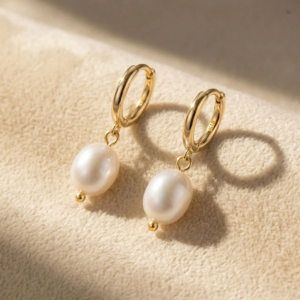 18ct Gold Plated Pearl Mini Hoop Huggie Earrings: the shop's own photo