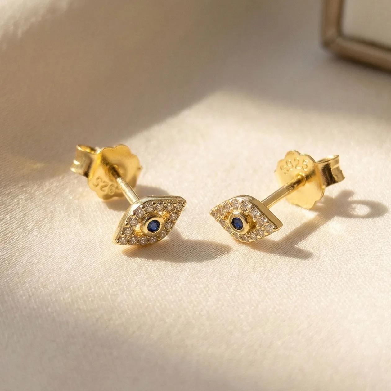 Dainty Evil Eye Gold Plated Minimalist Stud Earrings: the shop's own photo