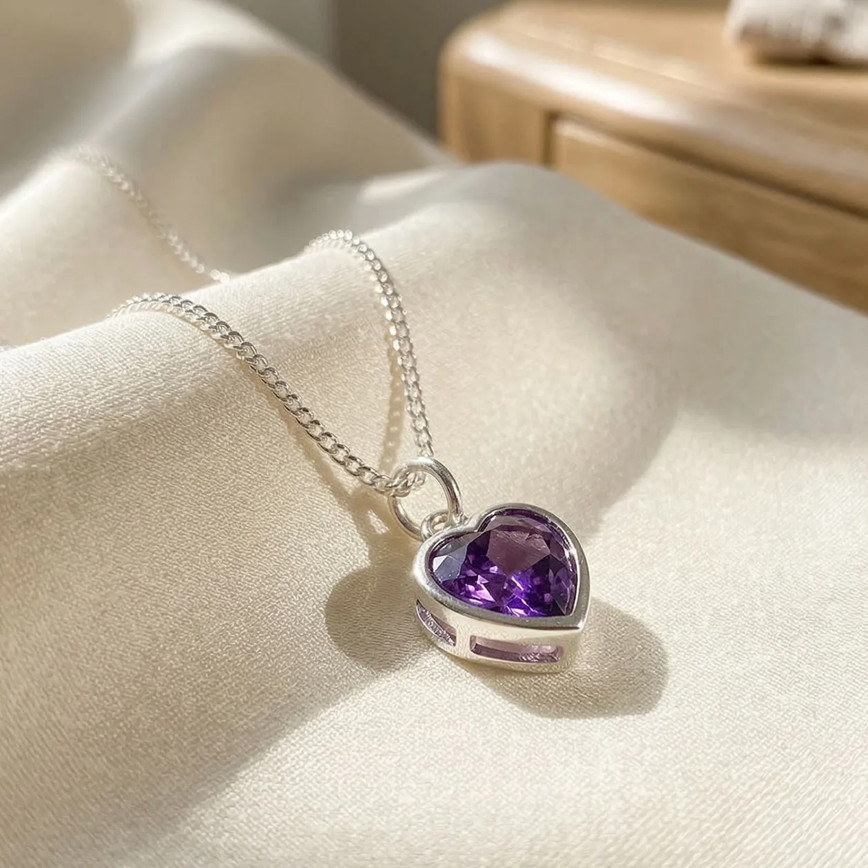 Mini Heart Silver Amethyst February Birthstone Necklace: the shop's own photo