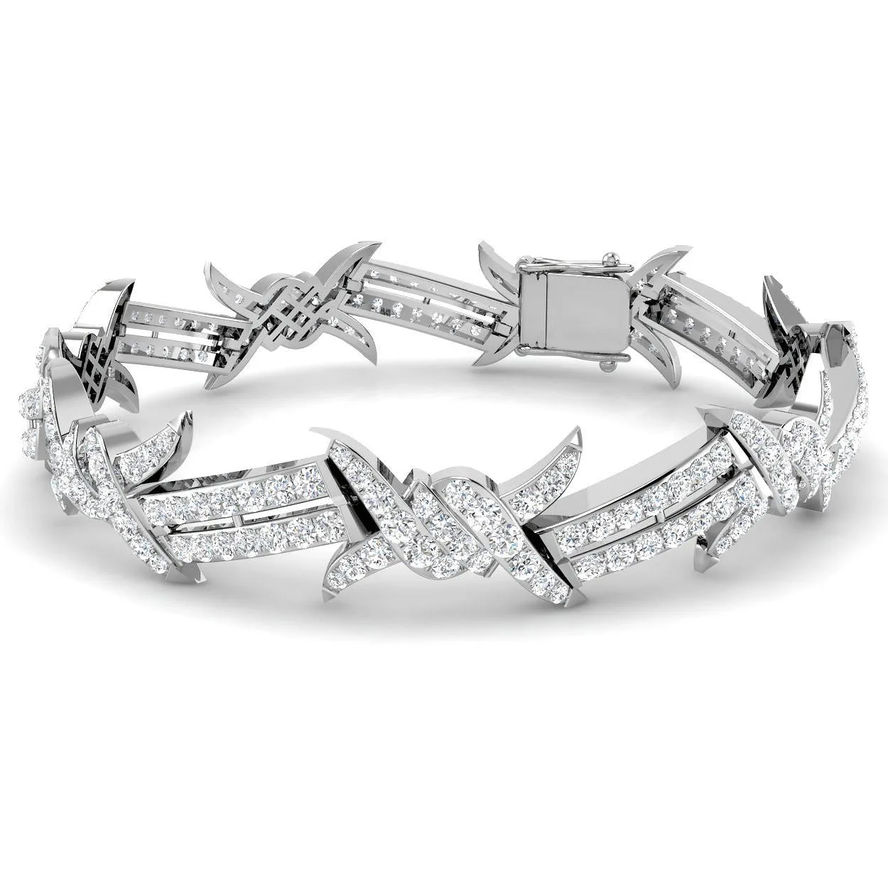 Round Cut Lab Grown Diamond Fancy Designer Bracelet in 18K Yellow Gold - 9k White Gold / 6.90 Carat / Natural Diamond: the shop's own photo