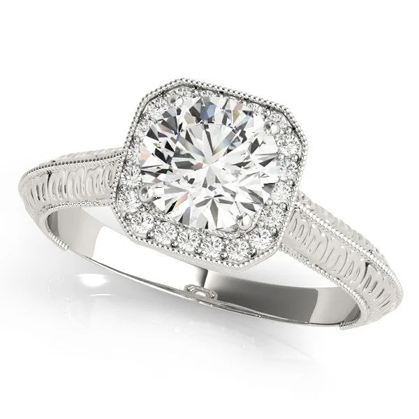 Lab Grown Round Diamond Halo Engagement Ring | 18K White Gold | D/VVS Clarity - Sterling Silver / 0.50 Carat: the shop's own photo