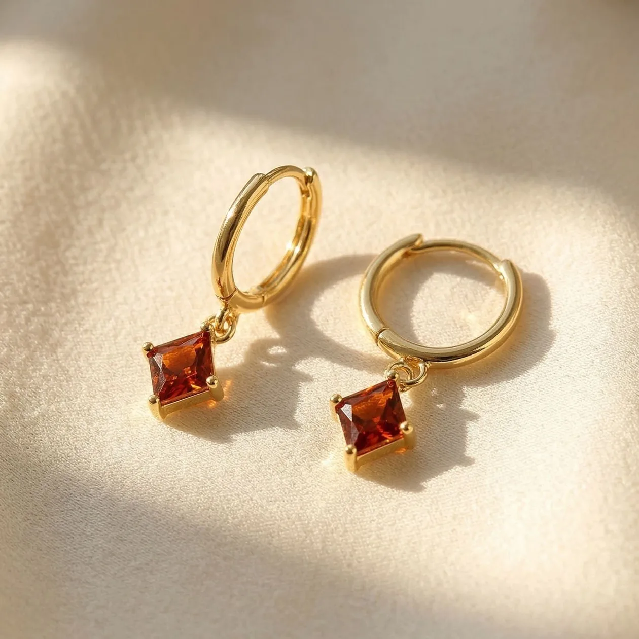 Garnet January Birthstone Delicate Dangle Hoops: the shop's own photo