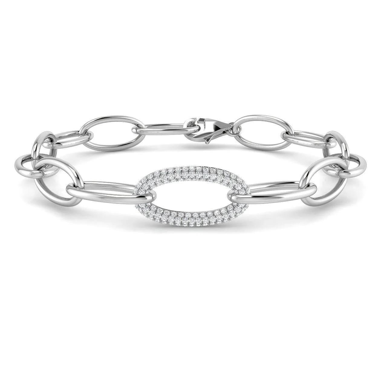 9K/18K Solid Gold Lab Grown Round Pave Diamond Oval Link Chain Bracelet with Lobster Clasp - 950 Platinum / 0.30 Carat / Natural Diamond: the shop's own photo