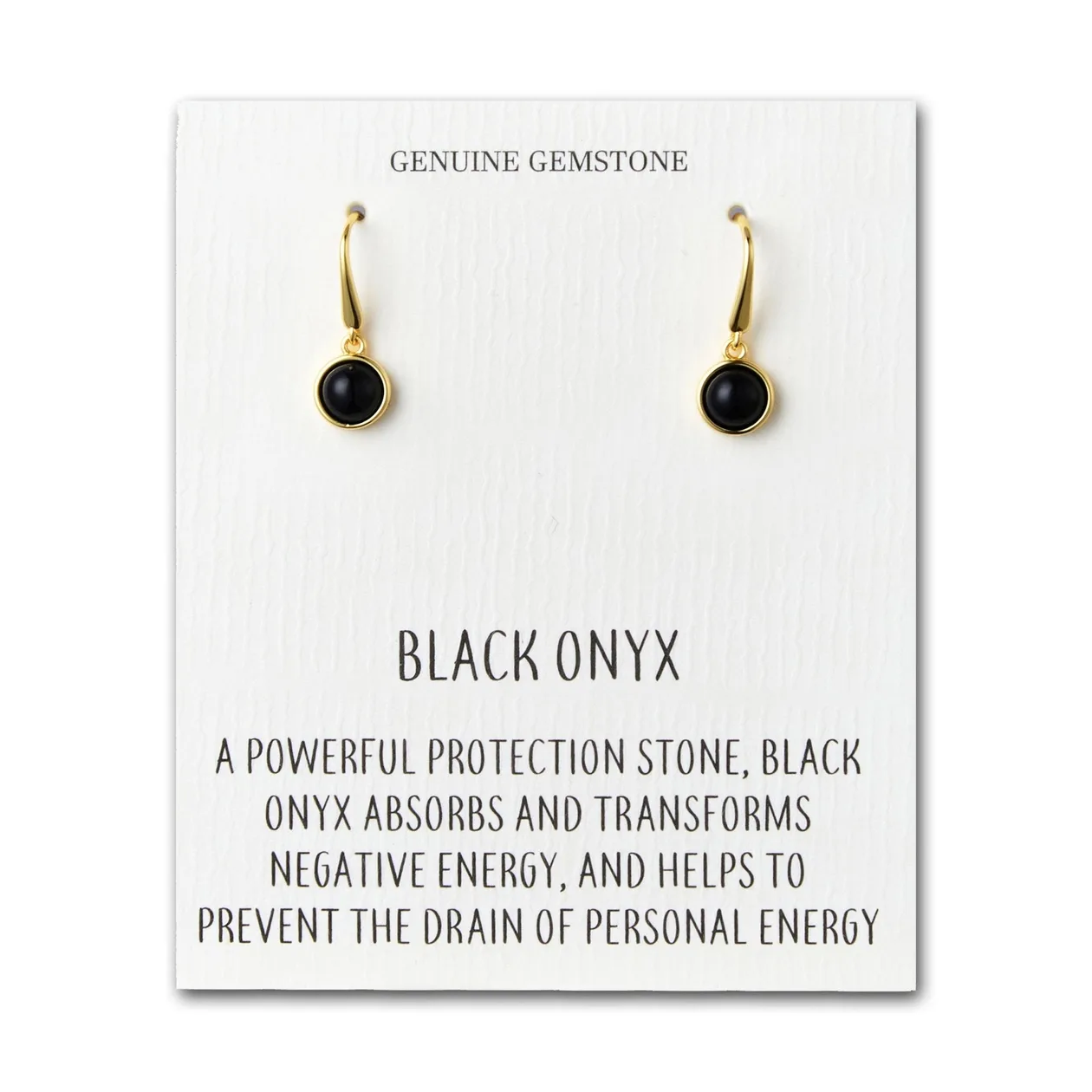 18k Gold Plated Black Onyx Drop Earrings with Quote Card: the shop's own photo
