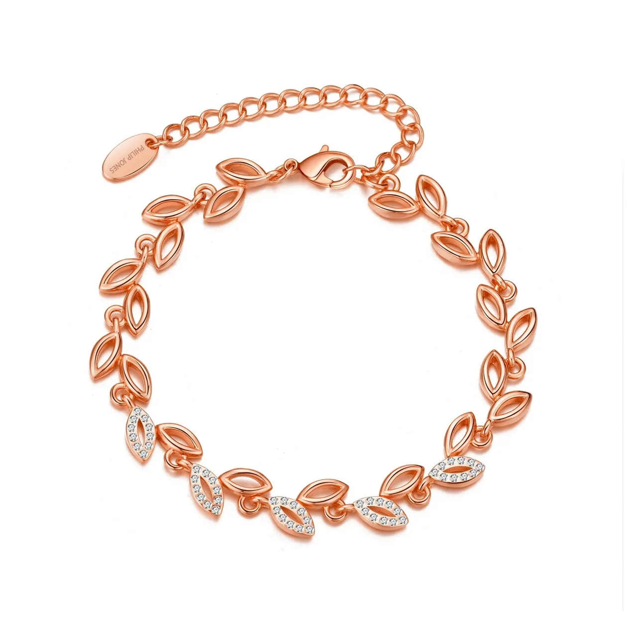 Rose Gold Plated Leaf Bracelet Created With Crystals From Zircondia®: the shop's own photo