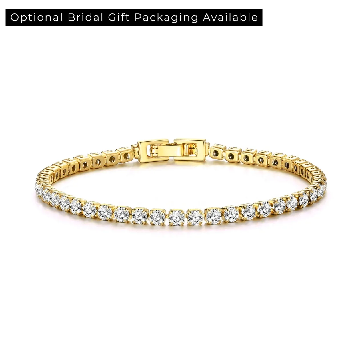 18k Gold Plated 3mm Bridal Tennis Bracelet Created with Zircondia® Crystals: the shop's own photo