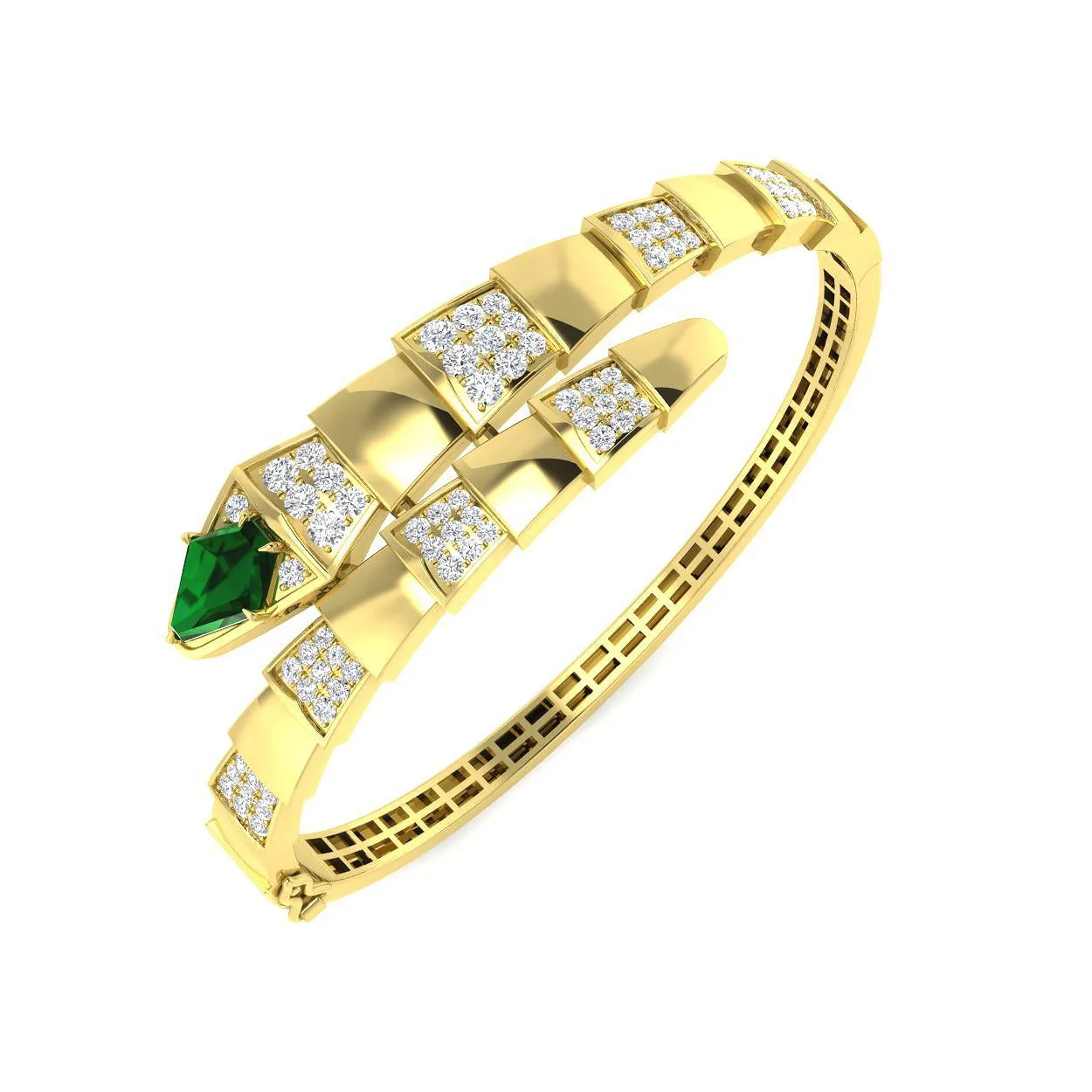 Round Cut Lab Grown Diamond Half Eternity Bangle in 9K Yellow Gold with Hinged Box Clasp - 18k White Gold / 3.30 Carat / Natural Diamond: the shop's own photo