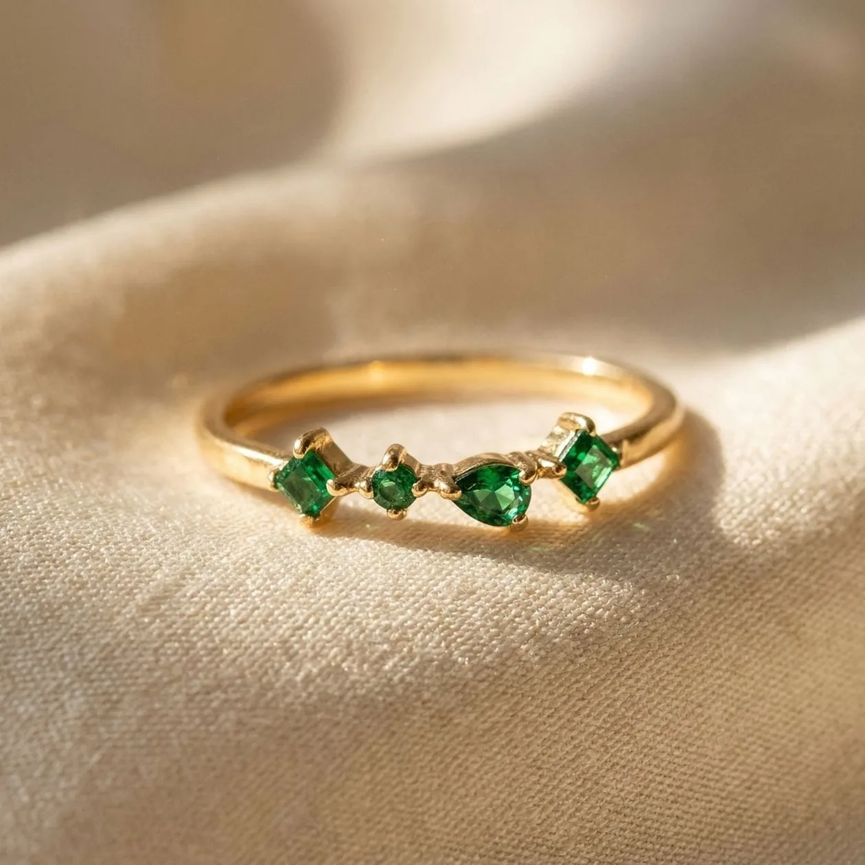 Minimalist Emerald May Birthstone Adjustable Gold Vermeil Ring: the shop's own photo