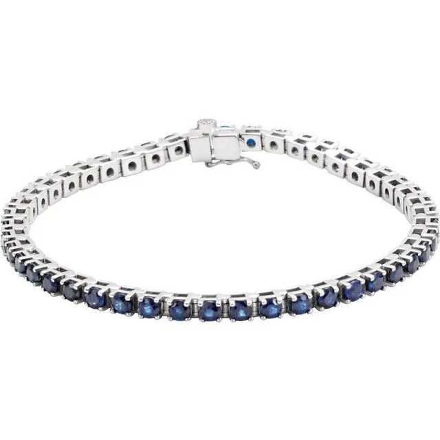 Round Natural Blue Sapphire Line Bracelet In Gold & Platinum - 18k Yellow Gold / 8.36 Carat / Lab-Grown-AAA: the shop's own photo
