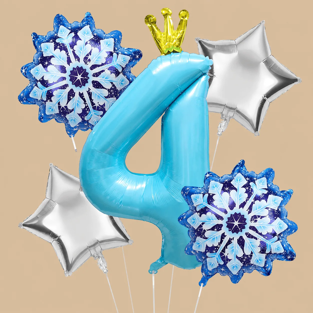 4th Birthday Winter Snowflake Balloon Set: the shop's own photo