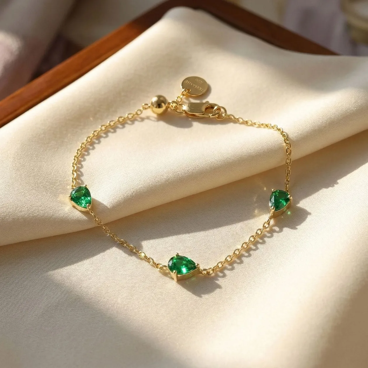 Emerald May Birthstone Minimalist Gold Vermeil Bracelet: the shop's own photo
