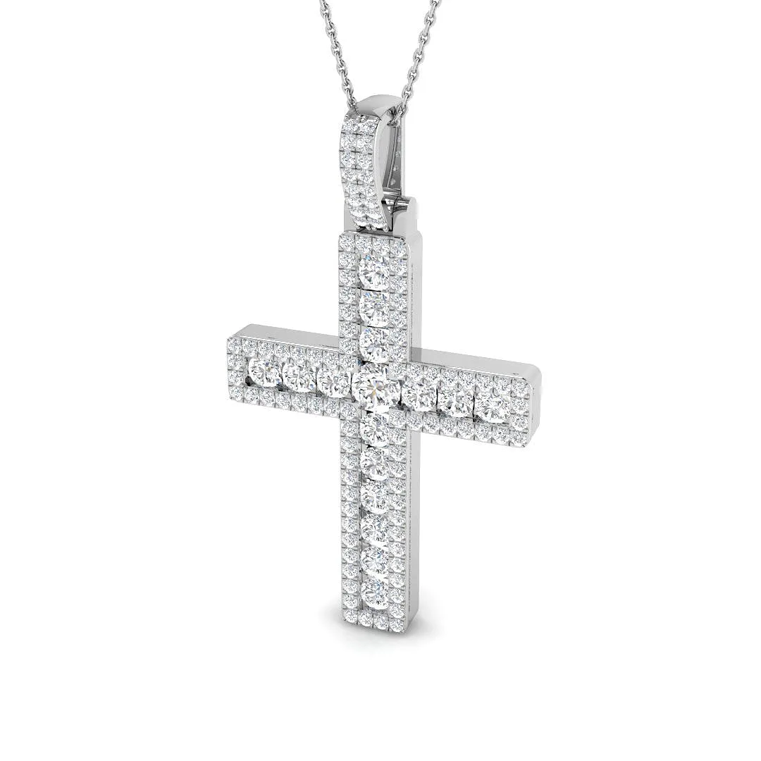Round Pave Diamond Cross Necklace in Gold or Platinum - UK Made - 18k Yellow Gold / 0.40 Carat / Natural FG/VS-SI: the shop's own photo
