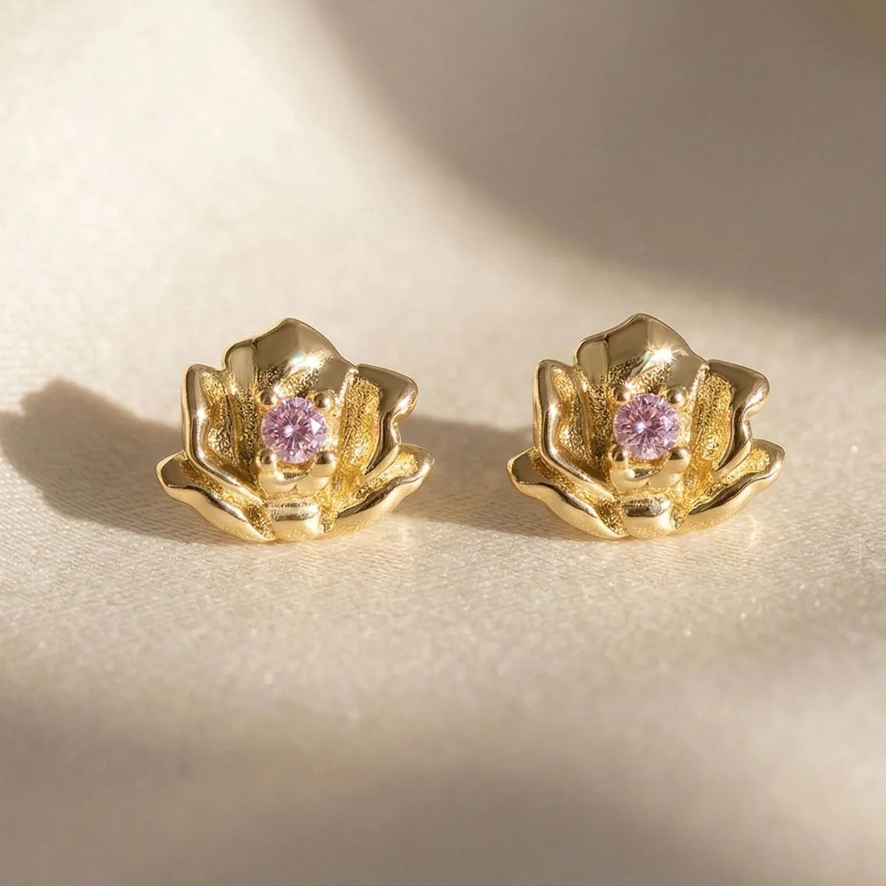 Alexandrite June Birthstone Rose Birthflower Gold Plated Stud Earrings: the shop's own photo