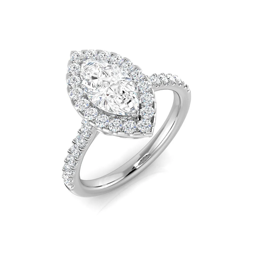 Natural Marquise & Round Cut Diamond Halo Engagement Ring - Natural Diamond / 0.50 Carat / 18k Yellow Gold: the shop's own photo