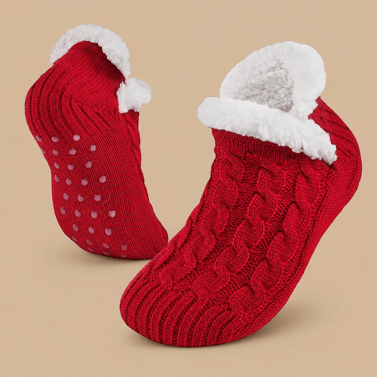 Fluffy Fleece Slipper Socks - Red: the shop's own photo