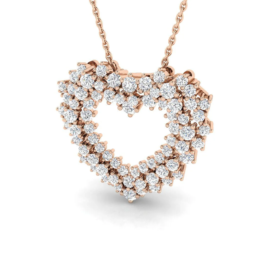 Cluster Diamond Heart Pendant | Pendant Without Chain | Prong Set - 9k Rose Gold / Natural Diamond(F/SI) / 3.00 Carat: the shop's own photo