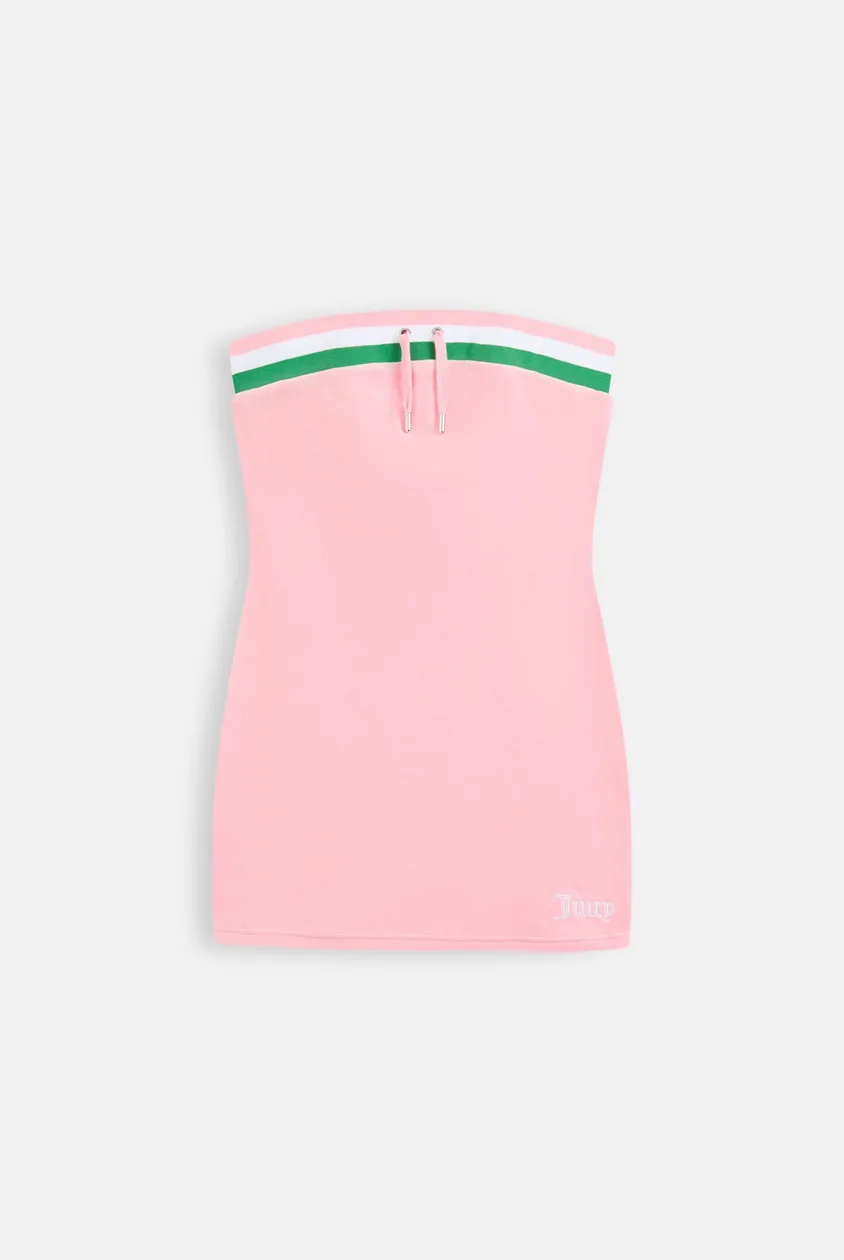 JUICY PINK RECYCLED VELOUR MINI BANDEAU DRESS - S / Pink: the shop's own photo