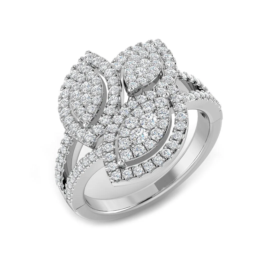 Natural Round Cut Diamond Cluster Engagement Triple Leaf Ring - Lab Grown Diamond / 0.50 Carat / 18k Yellow Gold: the shop's own photo