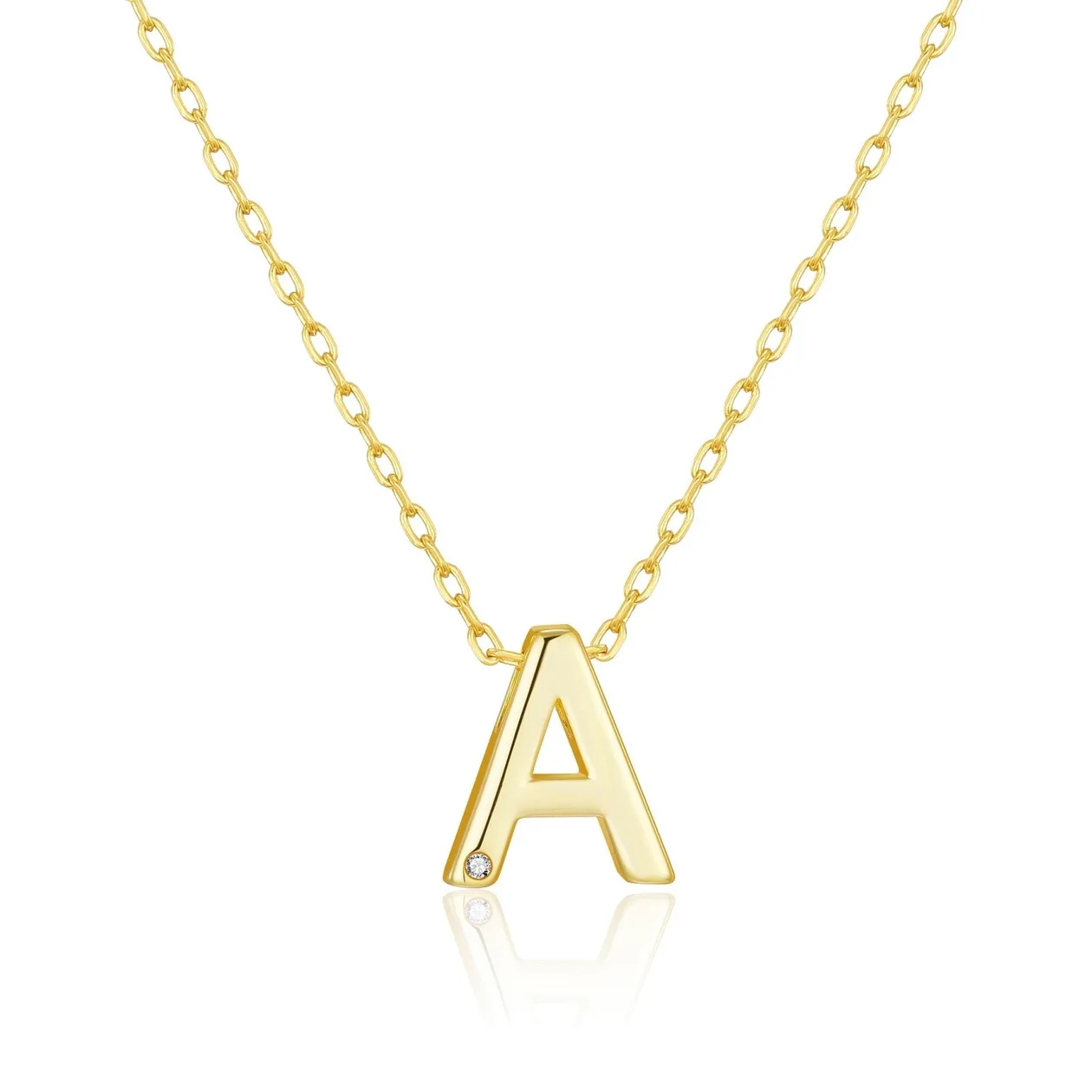 Customisable 18k Gold Plated Initial Necklace (A-Z) with Option of Birthstone Charm - A: the shop's own photo