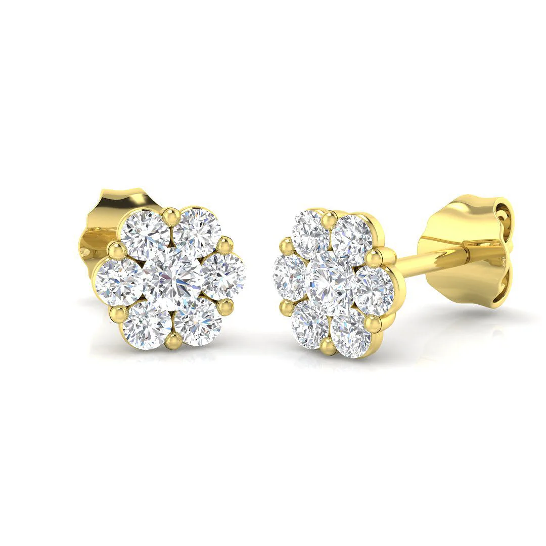 Glow Gold Round Diamond Halo Cluster Stud Earrings | 0.33ct | 9K & 18K Gold & Platinum - 9k Yellow Gold / 0.50 Carat / Lab Grown Diamond(D-VVS): the shop's own photo