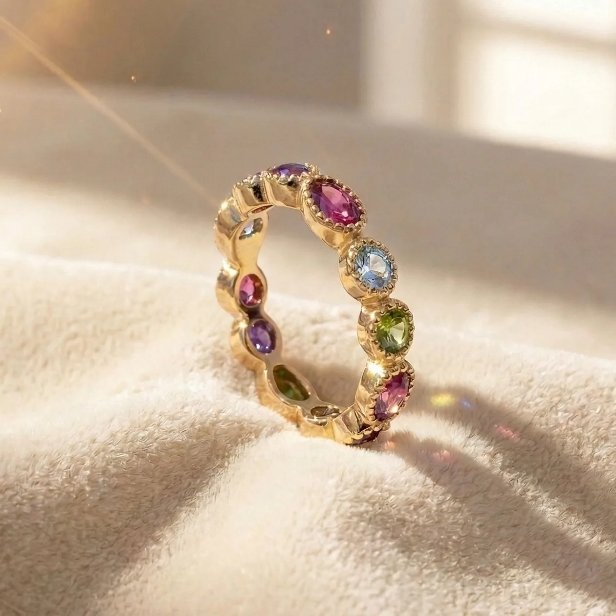 18ct Gold Plated Colourful Multi Gemstone Eternity Ring - N (UK - 54mm): the shop's own photo