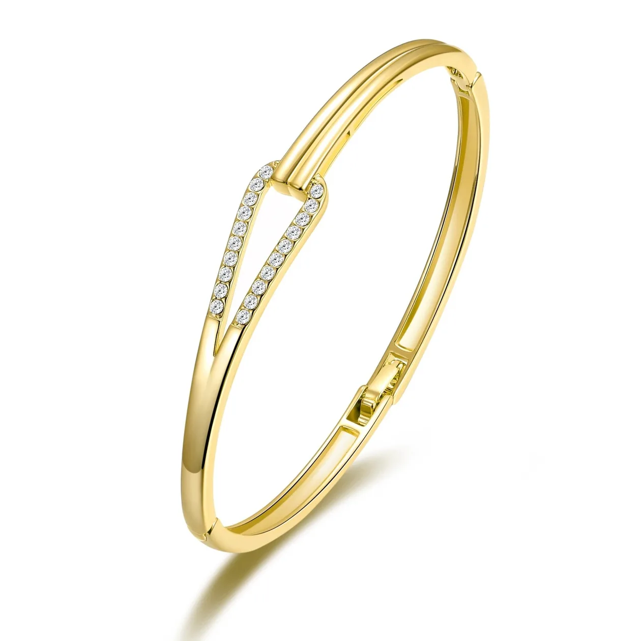 18k Gold Plated Link Bangle Created with Zircondia® Crystals (7 Inch): the shop's own photo