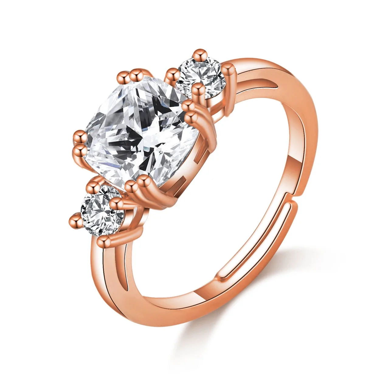 Rose Gold Plated Adjustable Three Stone Ring Created with Zircondia® Crystals: the shop's own photo
