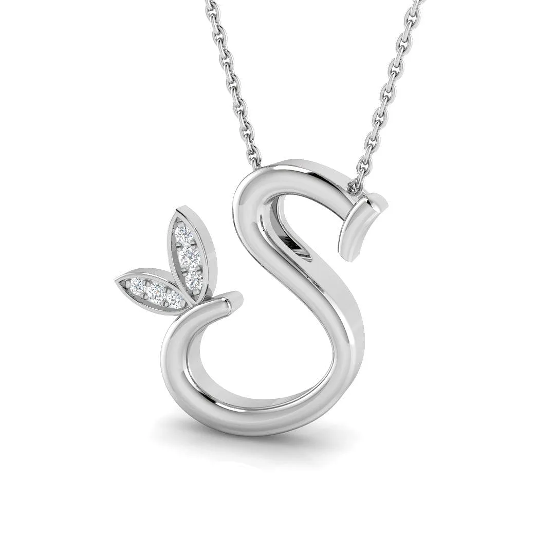 Initial Diamond Pendant Necklace with Leaf Design | Custom A-Z Pendant - 18k Yellow Gold / 0.05 / Lab Grown Diamond: the shop's own photo